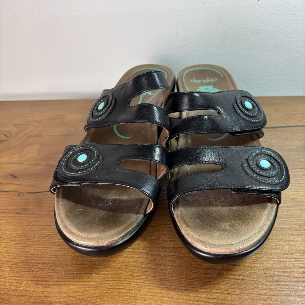 Dansko Dixie Full Grain Leather Sandals Black Turquoise Size EU 39 US 8.5-9 - Picture 5 of 9